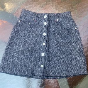 herringbone high waisted button skirt